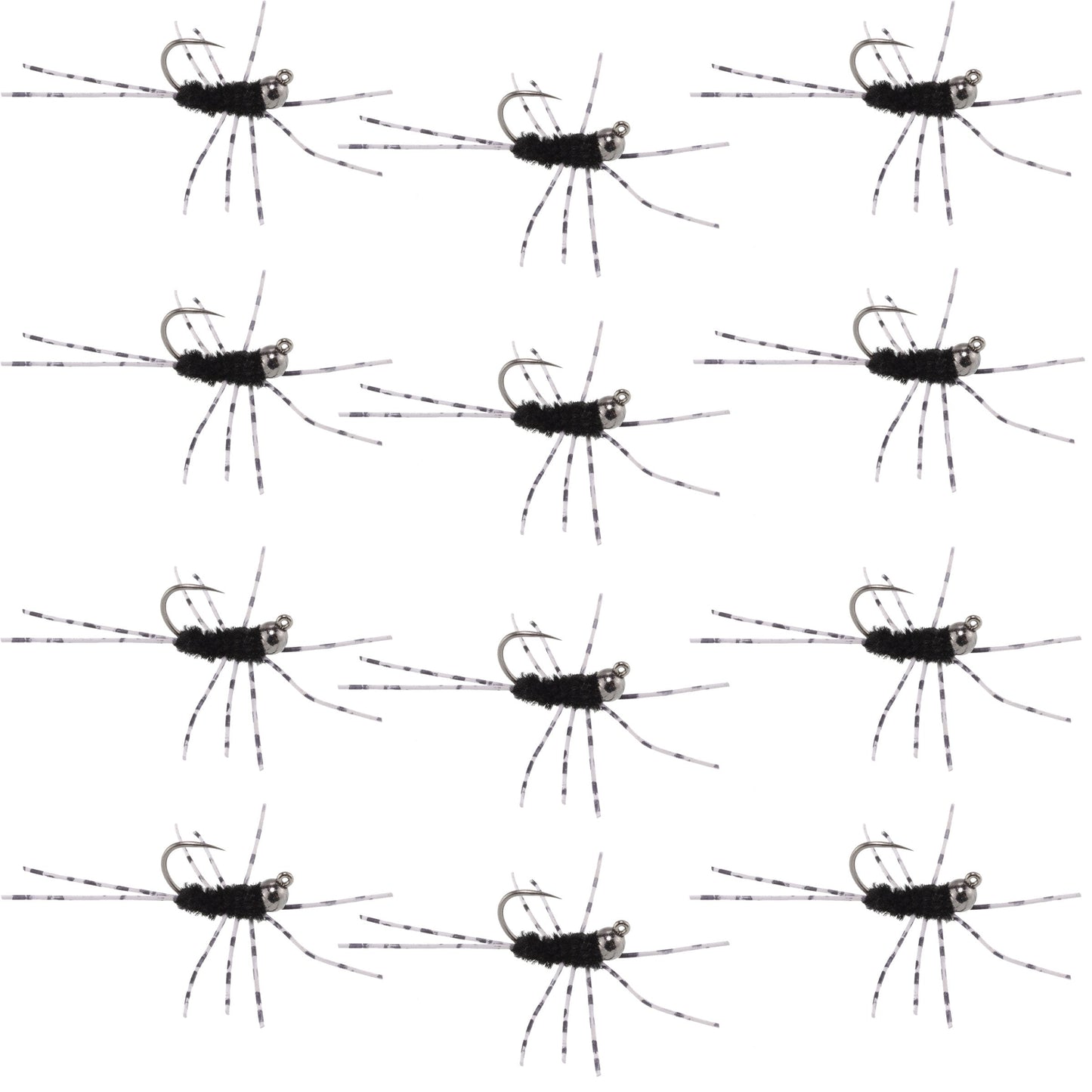 Premium Tungsten Bead Barbless Pat's Barred Rubber Legs Nymphs - 12 Pack Size 6 - Korvel