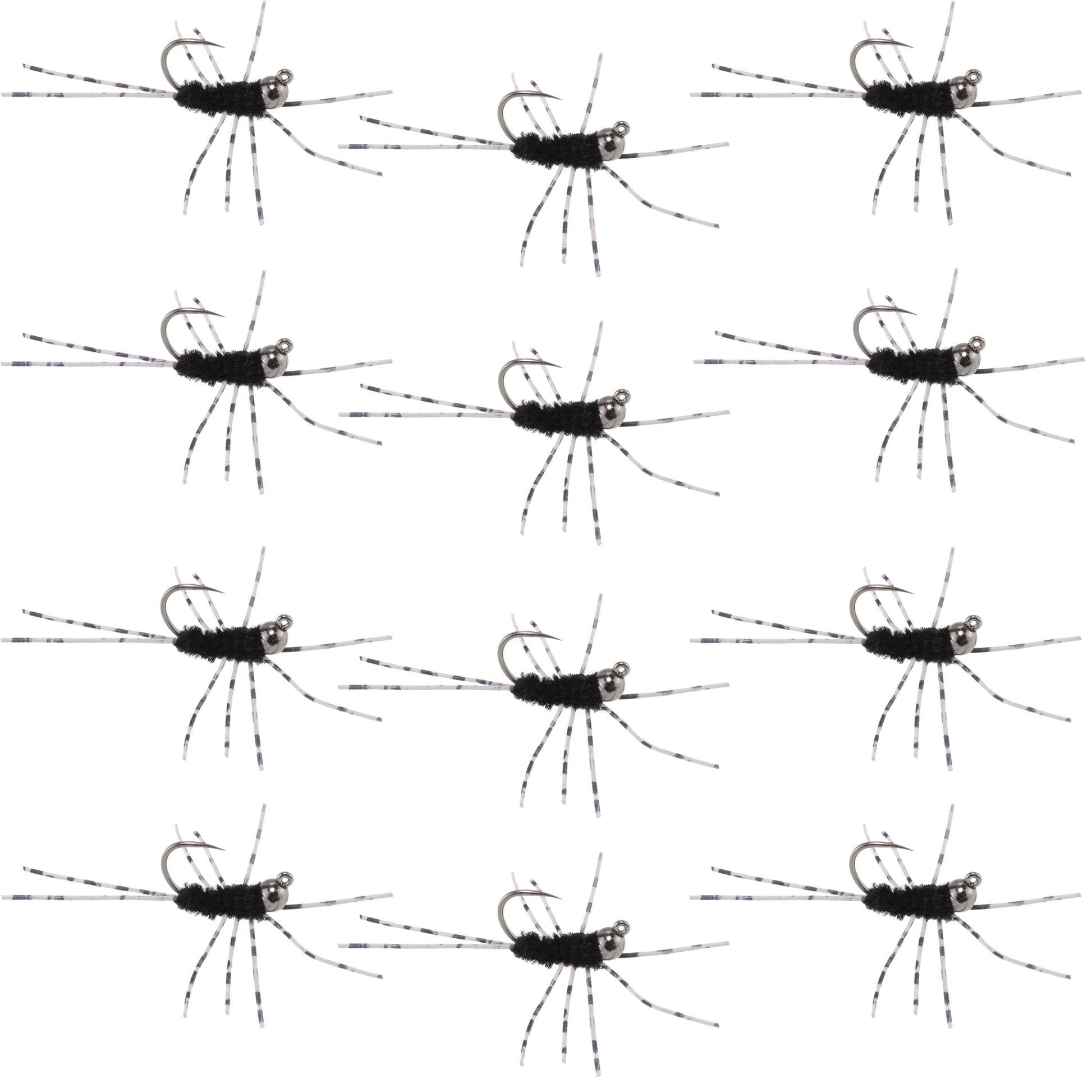 Premium Tungsten Bead Barbless Pat's Barred Rubber Legs Nymphs - 12 Pack Size 6 - Korvel