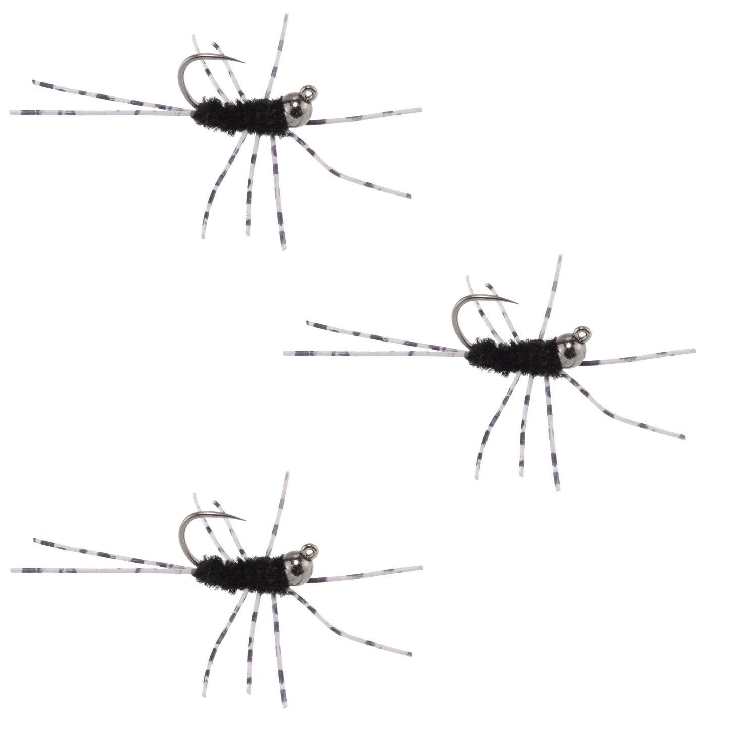 3 Pack Tungsten Bead Barbless Pat's Barred Rubber Legs Euro Nymph - Size 6 - Korvel