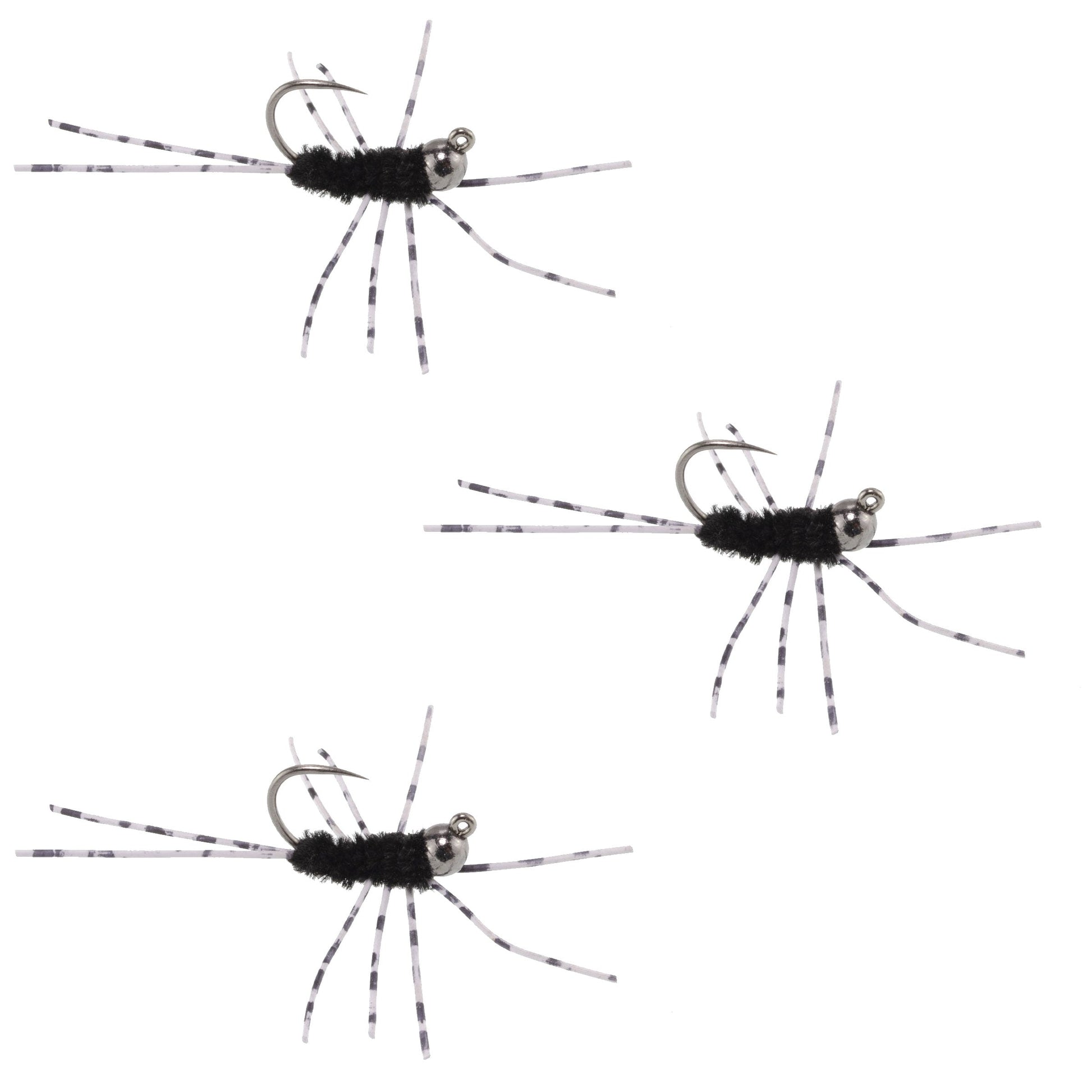 3 Pack Tungsten Bead Barbless Pat's Barred Rubber Legs Euro Nymph - Size 6 - Korvel