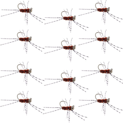 Barbless Pat's Barred Rubber Legs Tungsten Bead Jigged Brown Euro Nymph  - Set of 12 Flies Hook Size 6 - Korvel