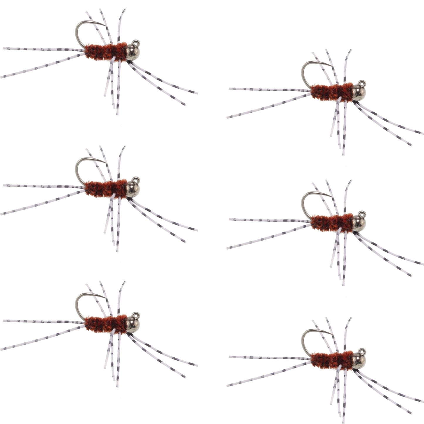 Premium Barbless Pat's Barred Rubber Legs Tungsten Bead Euro Nymph - Set of 6 Size 6 Flies - Korvel