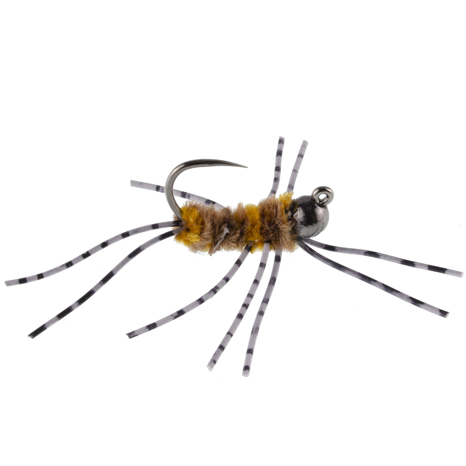 Barbless Pat's Barred Rubber Legs Tungsten Bead Jigged Coffee/Tan Euro Nymph  - Set of 6 Flies Hook Size 6 - Korvel