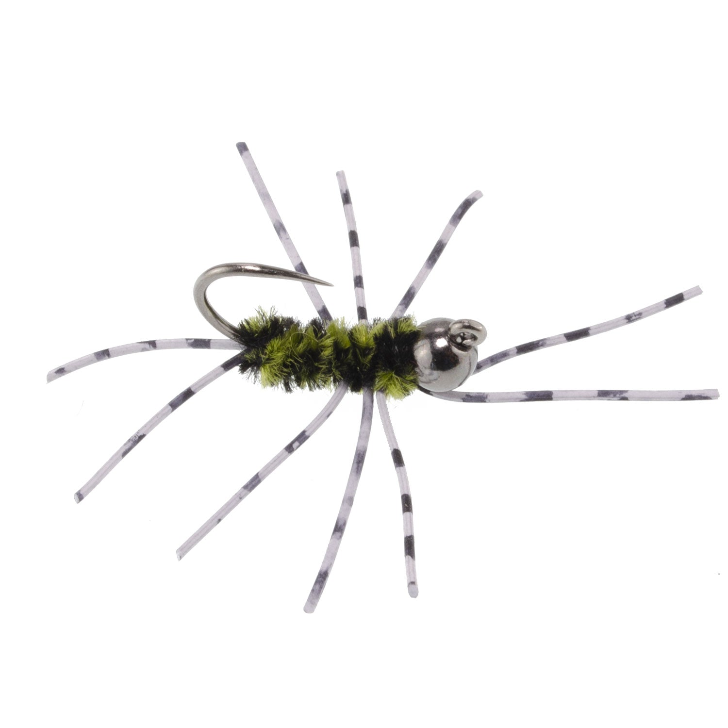 Barbless Pat's Barred Rubber Legs Tungsten Bead Jigged Black/Olive Euro Nymph  - Set of 12 Flies Hook Size 6 - Korvel