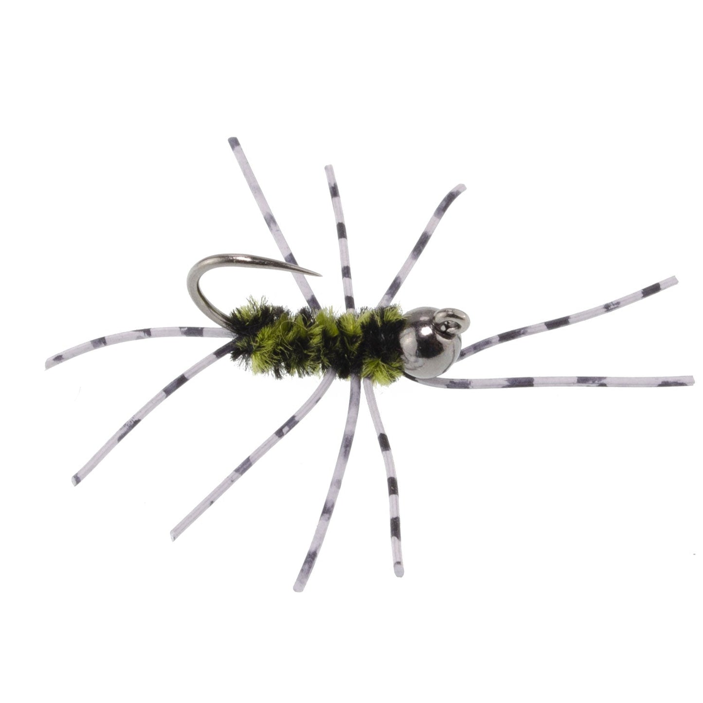 Premium Barbless Pat's Barred Rubber Legs Tungsten Bead Jigged Nymphs - Black/Olive - Set of 6 Size 6 Flies - Korvel