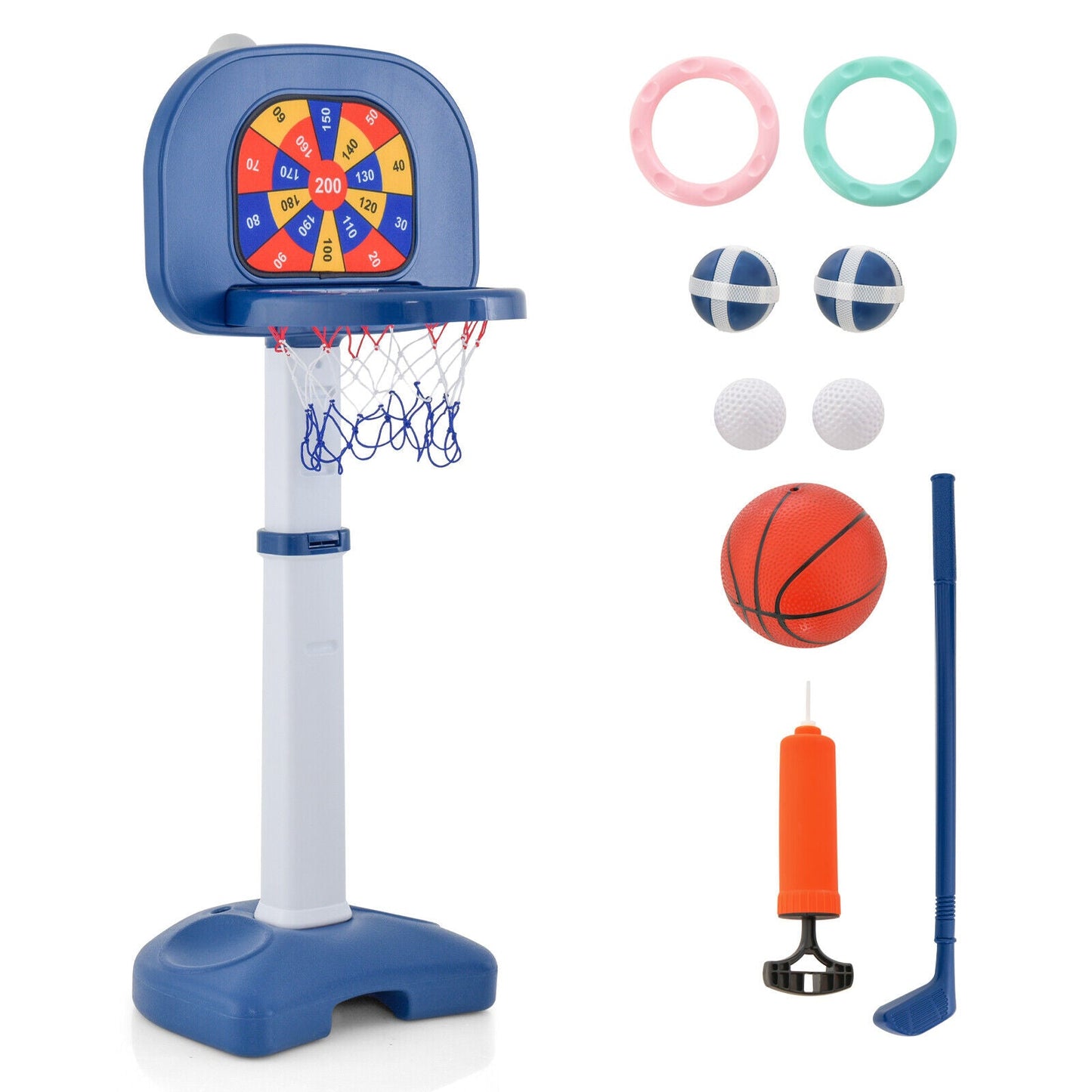 Aro de Baloncesto Ajustable 4 en 1 para Niños con Juego de Anillas