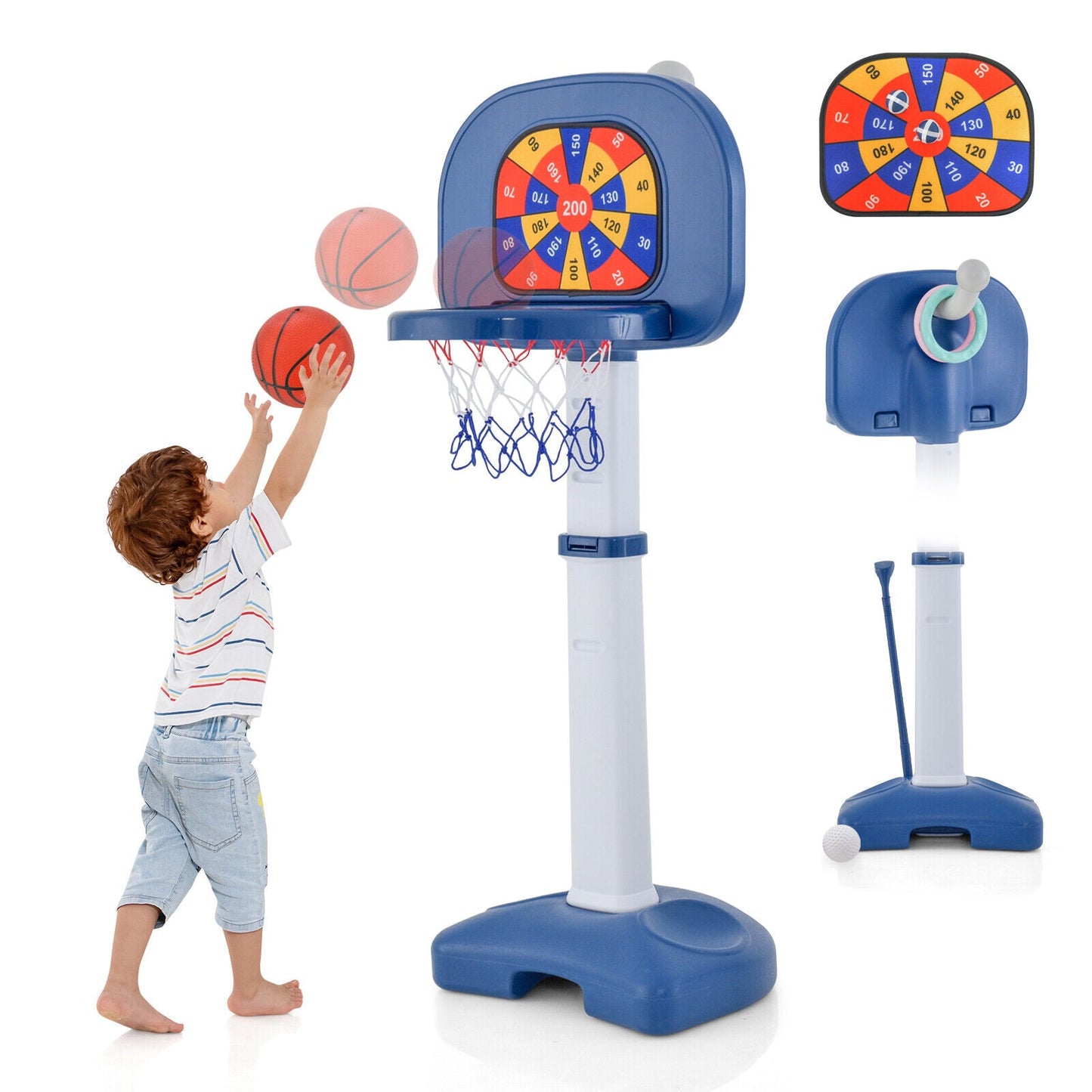 Aro de Baloncesto Ajustable 4 en 1 para Niños con Juego de Anillas