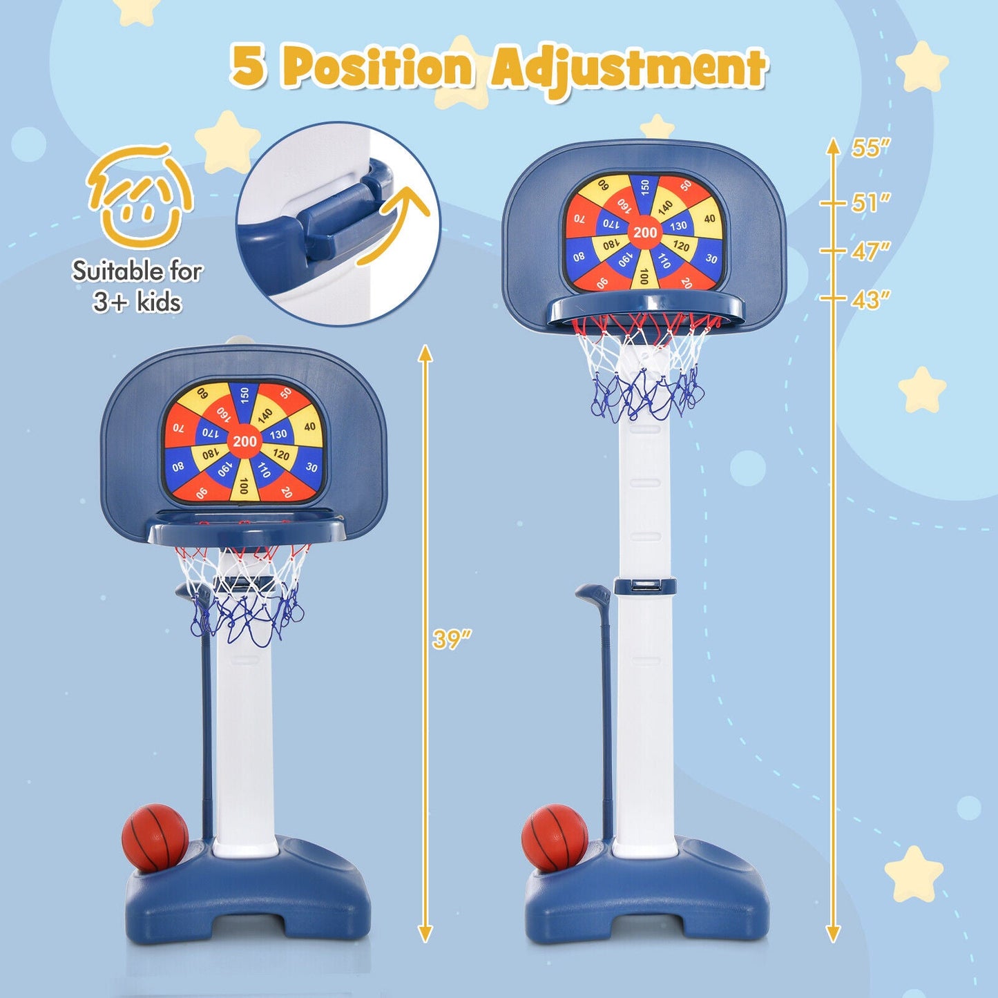 Aro de Baloncesto Ajustable 4 en 1 para Niños con Juego de Anillas