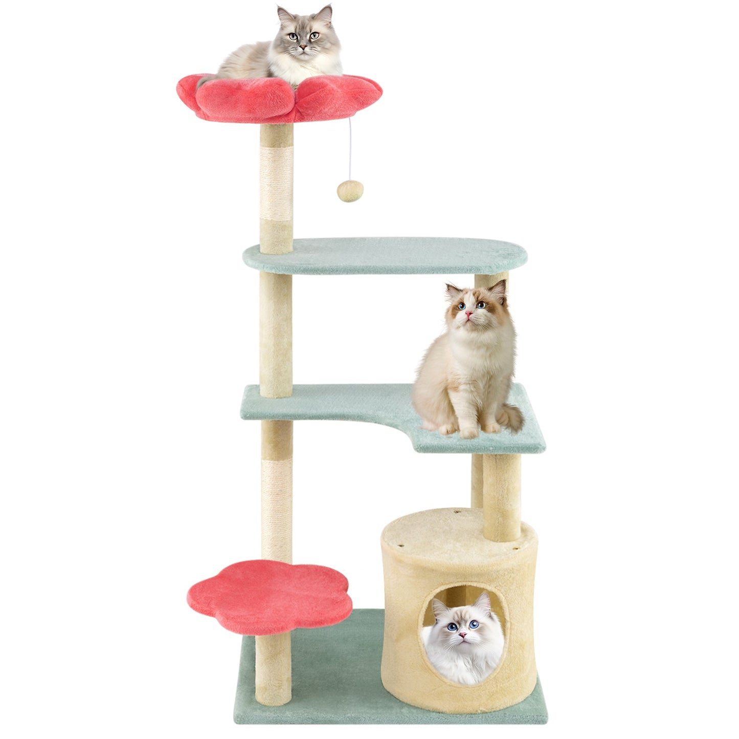49-Inch Multi-Level Floral Cat Tower with Plush Perch
