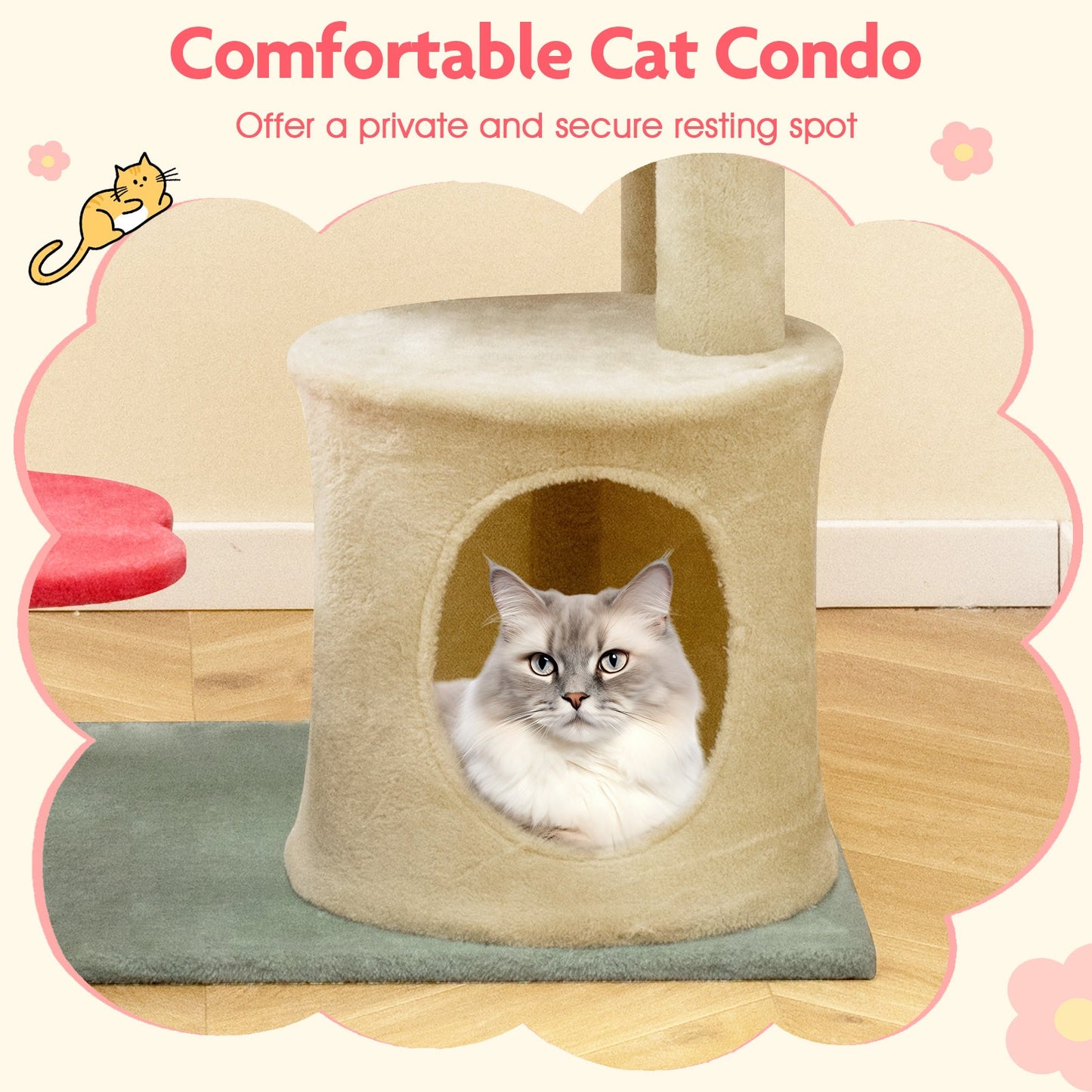 49-Inch Multi-Level Floral Cat Tower with Plush Perch