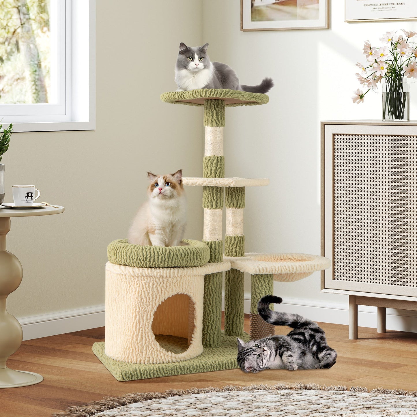 38 Inch Multi-Level Aesthetic Kitten Tower - Green