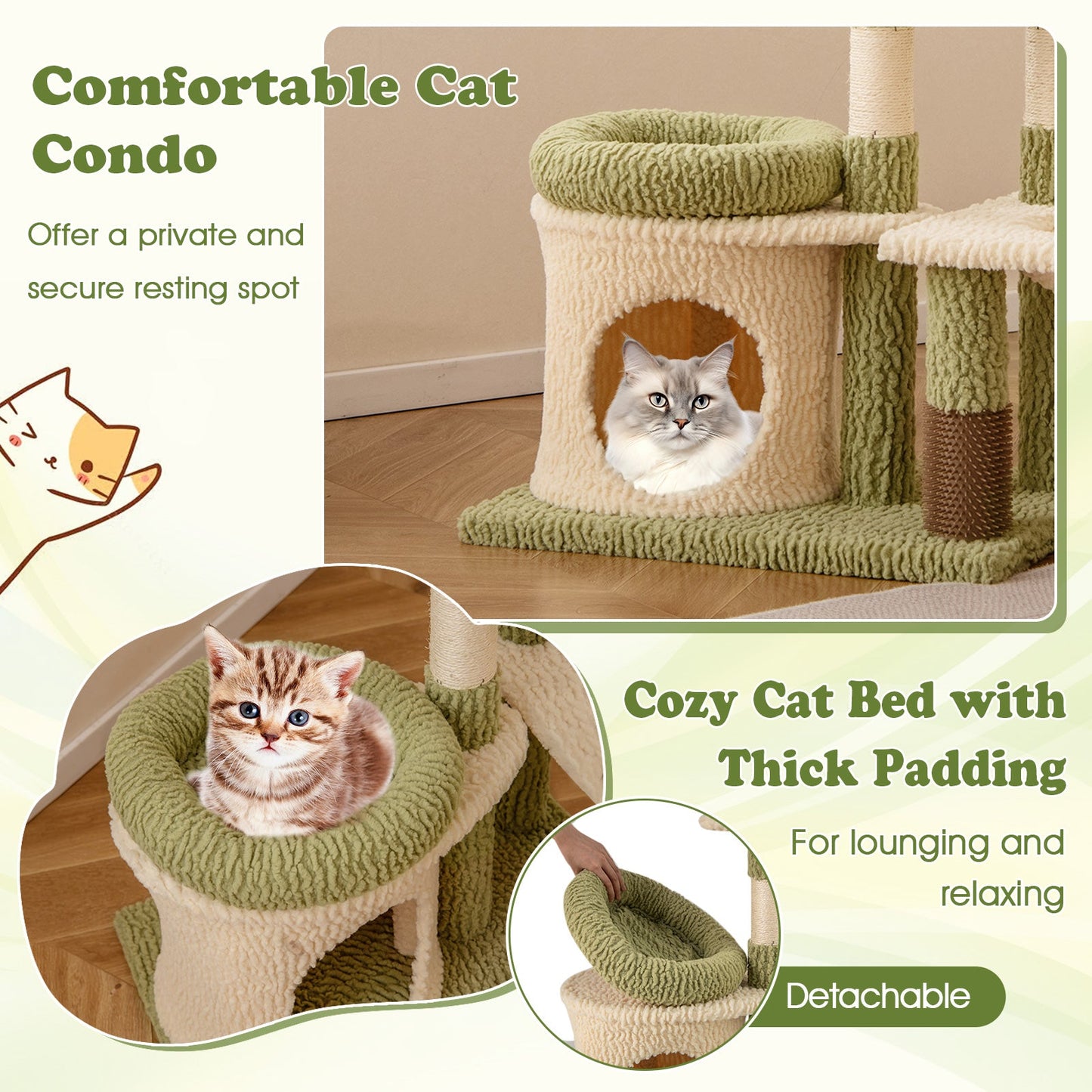 38 Inch Multi-Level Aesthetic Kitten Tower - Green