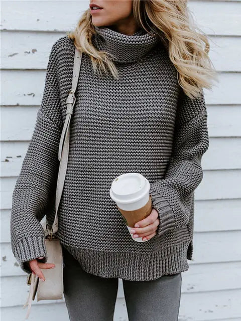 Pull en maille col roulé chaud pour femmes