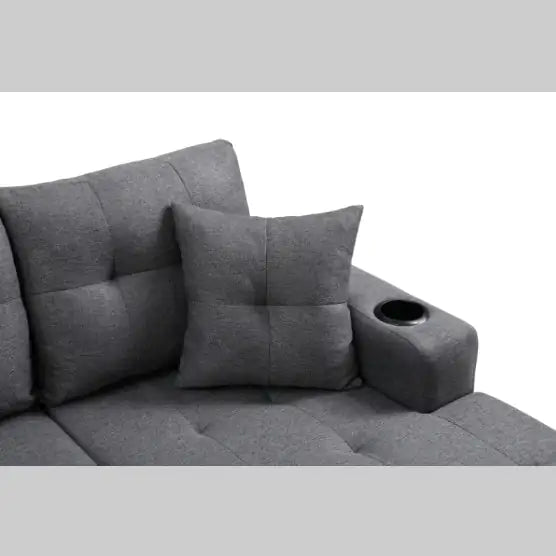 Sofá Seccional de Tela Gris Premium