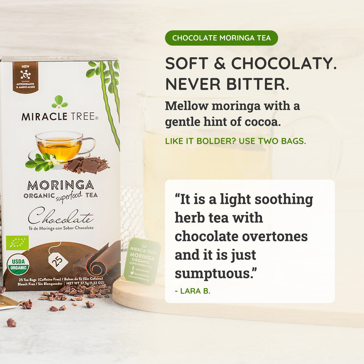 Organic Moringa Tea with Chocolate Flavor
