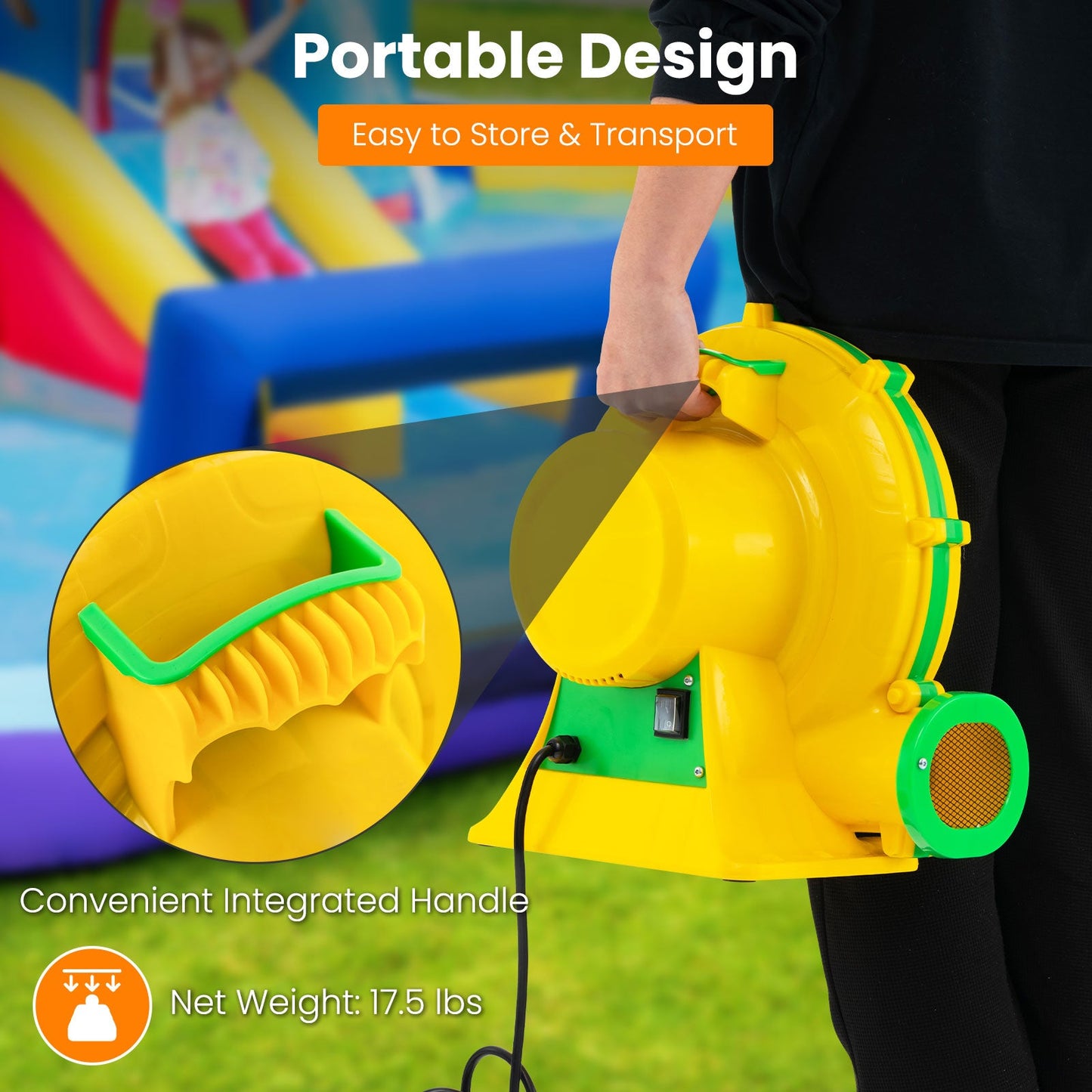 950W Air Blower with Convenient Handle and Ground Stakes