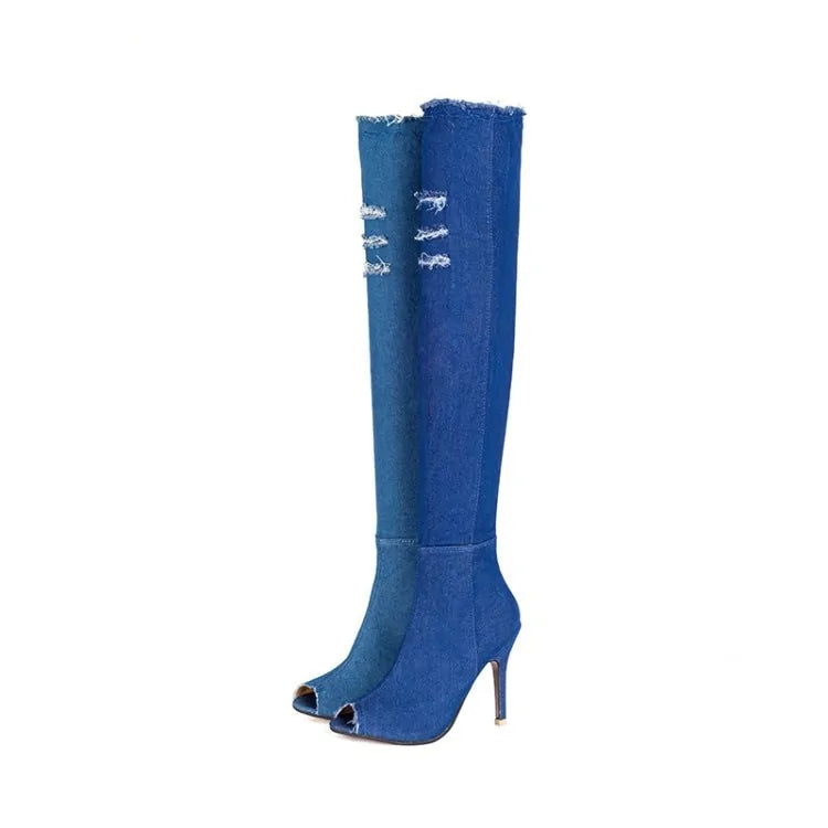 Bottes en Denim Stylées au Dessus du Genou