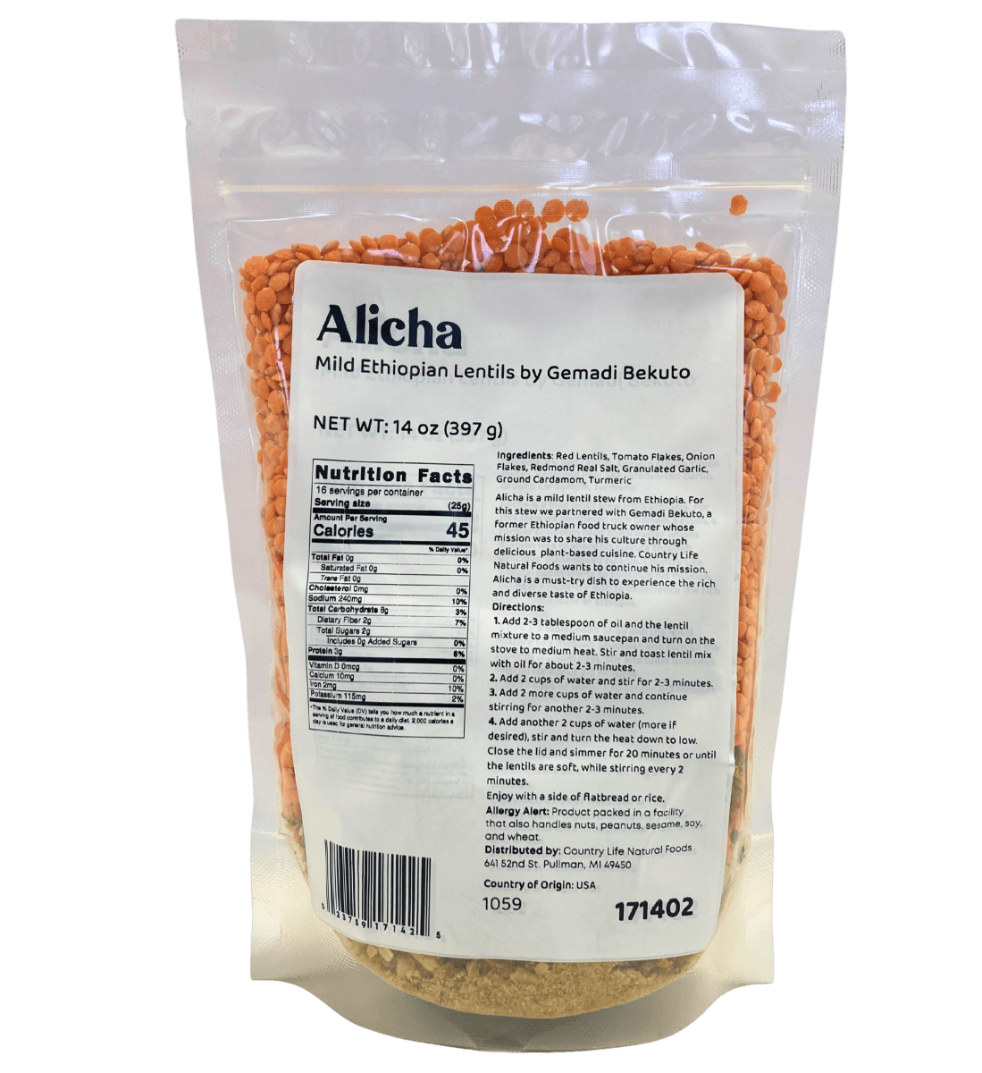 Alicha - Authentic Ethiopian Mild Lentil Stew - Korvel