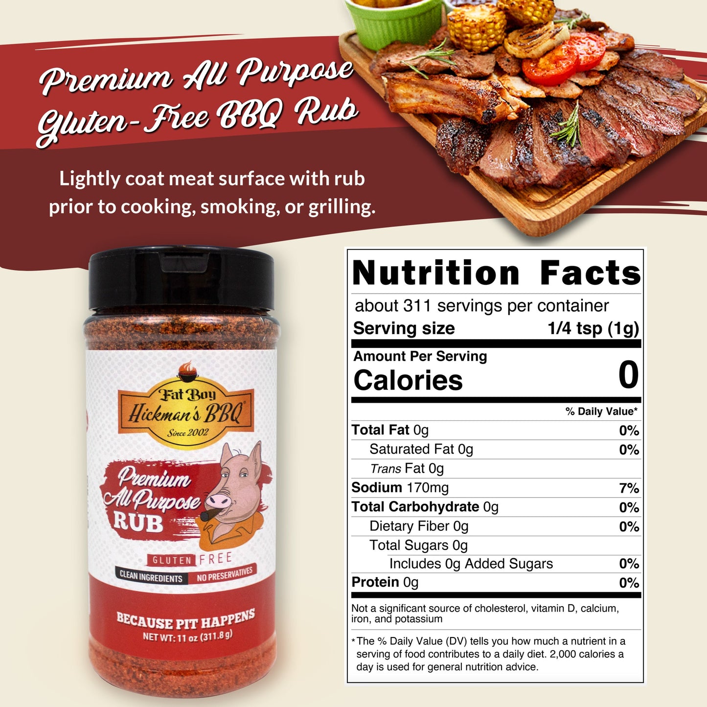 Premium All Purpose Gluten Free BBQ Rub - 11 oz