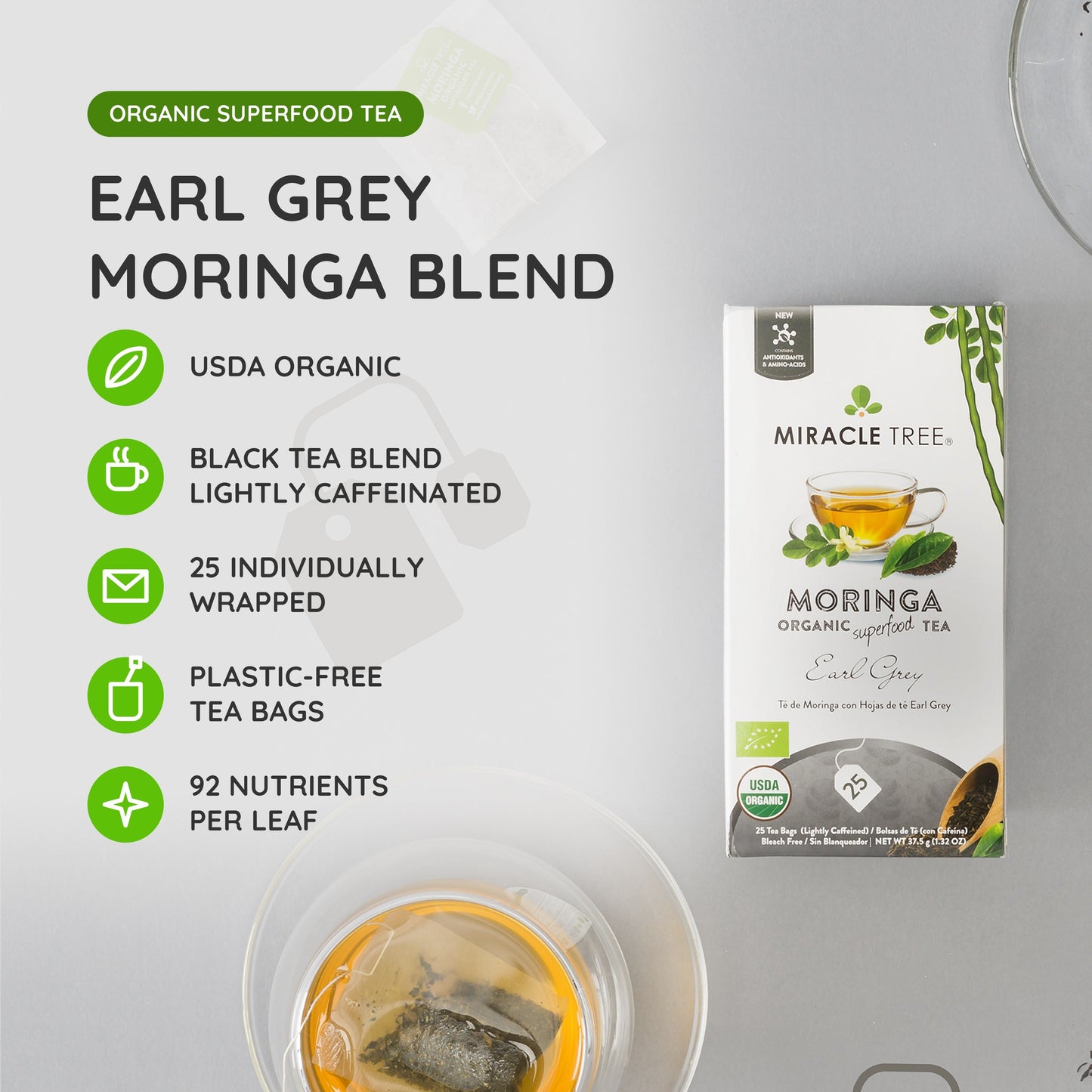 Organic Moringa Earl Grey Tea - 25 Wrapped Bags