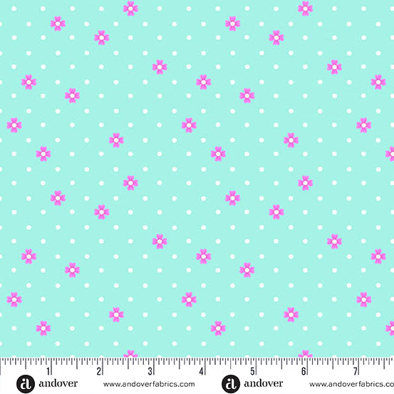 Tissu en coton Aqua Dot Dot Bloom Color Pop Playground