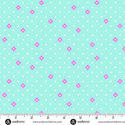 Tissu en coton Aqua Dot Dot Bloom Color Pop Playground