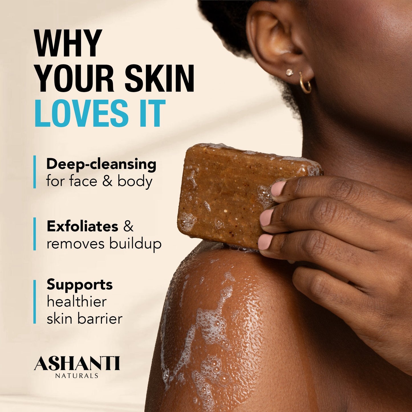 Savon Noir Africain 100% Ashanti Naturals avec Huile d'Argan