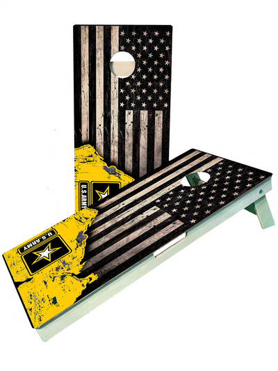 Premium Military-Themed Cornhole Set with Burnt Flag Design - Korvel