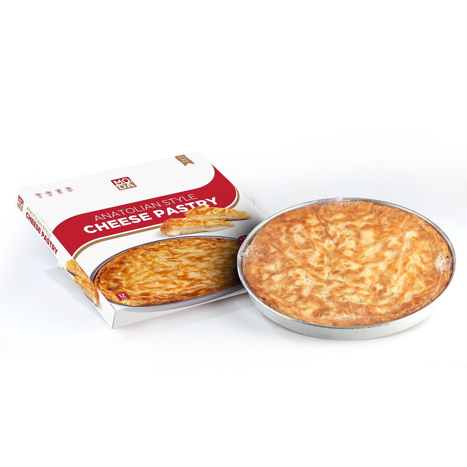 Moda Börek – Anatolian Cheese Pastry, Round Tray Carrot Slice, 12 pcs, 5.5 lbs (2,500 g) - Korvel