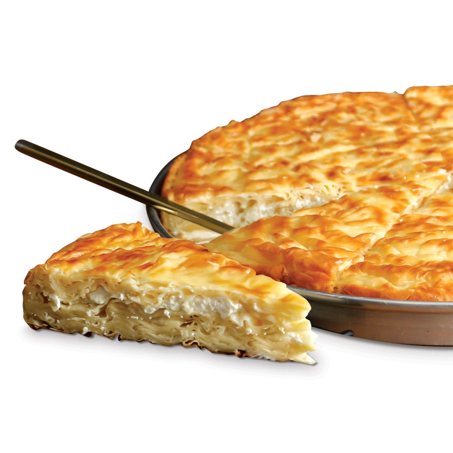 Moda Börek – Anatolian Cheese Pastry, Round Tray Carrot Slice, 12 pcs, 5.5 lbs (2,500 g) - Korvel