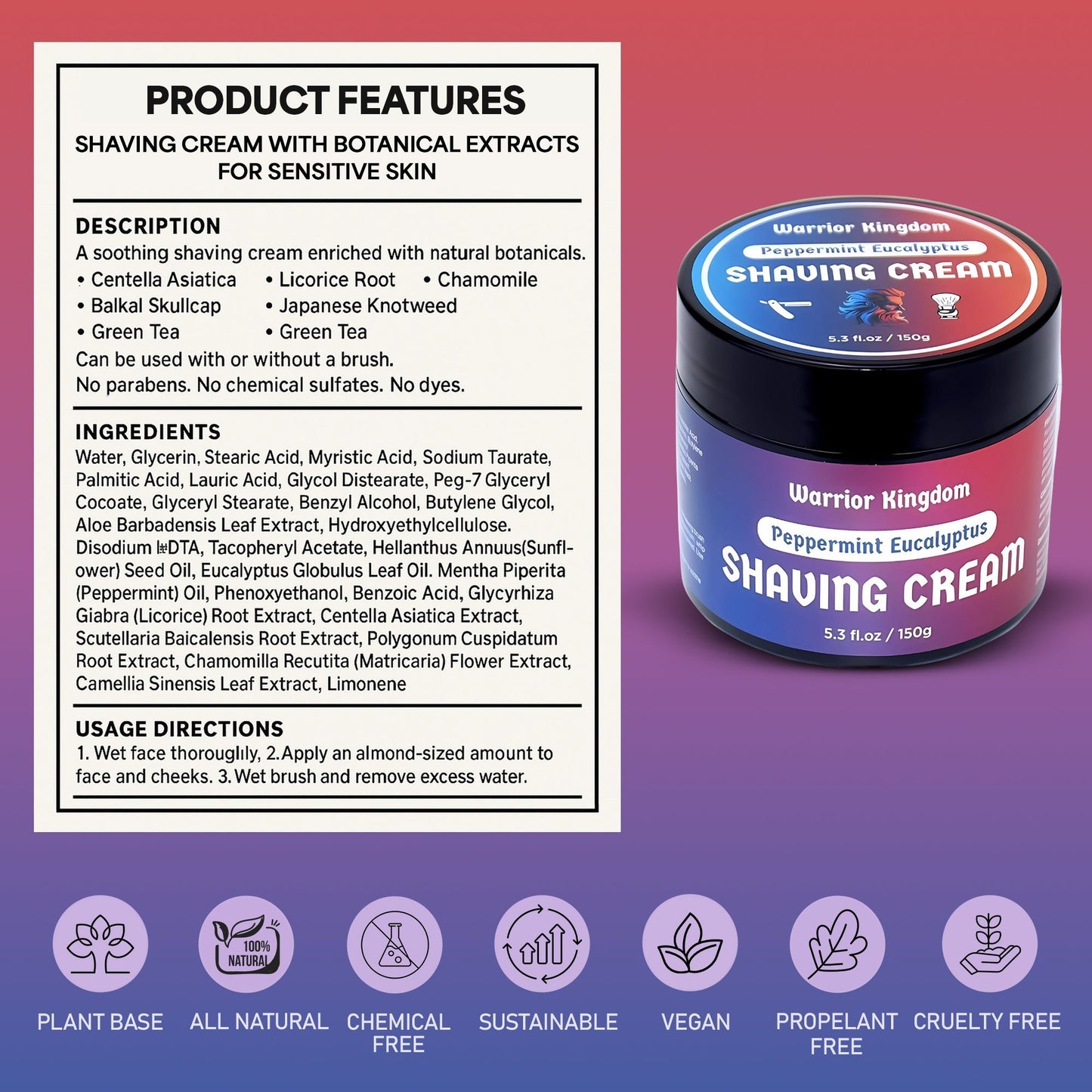 Crème à raser de luxe WhollyKaw Warrior Kingdom - Menthe Eucalyptus