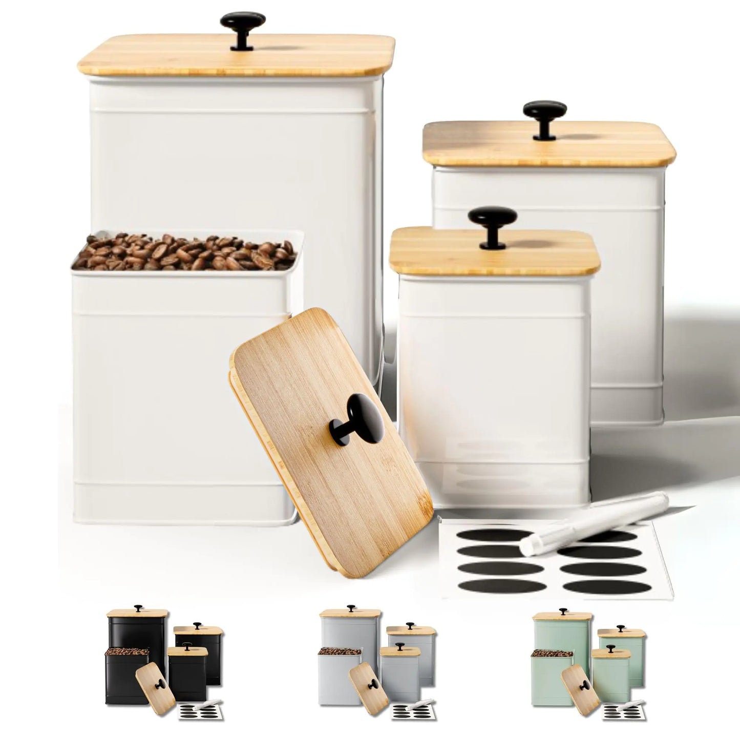 Ensemble de bocaux de cuisine premium de 4 pièces avec étiquettes personnalisables