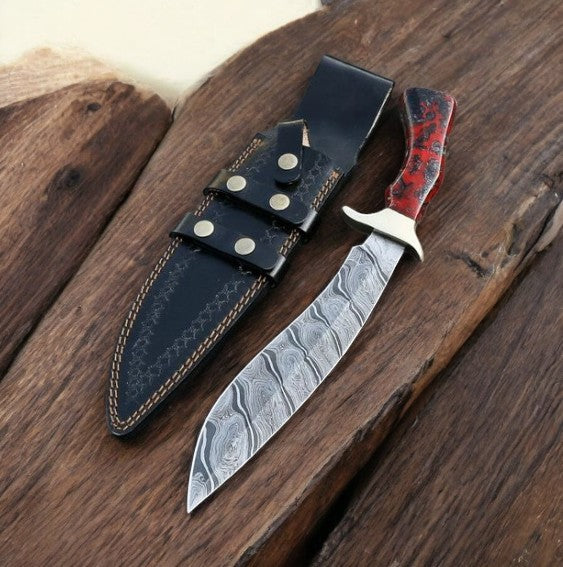 Gurkha Kukri Knife 15" Handcrafted Damascus with Leather Sheath - Korvel