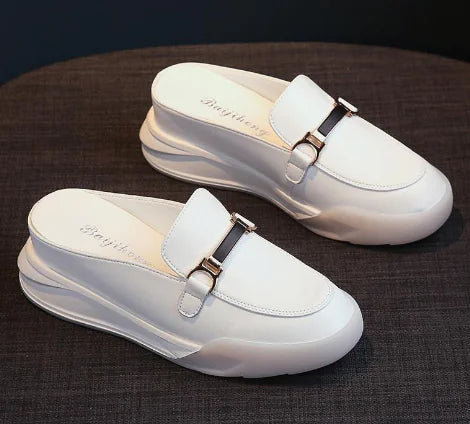 Sandales à plateforme blanches en cuir pour femmes - Style Baotou