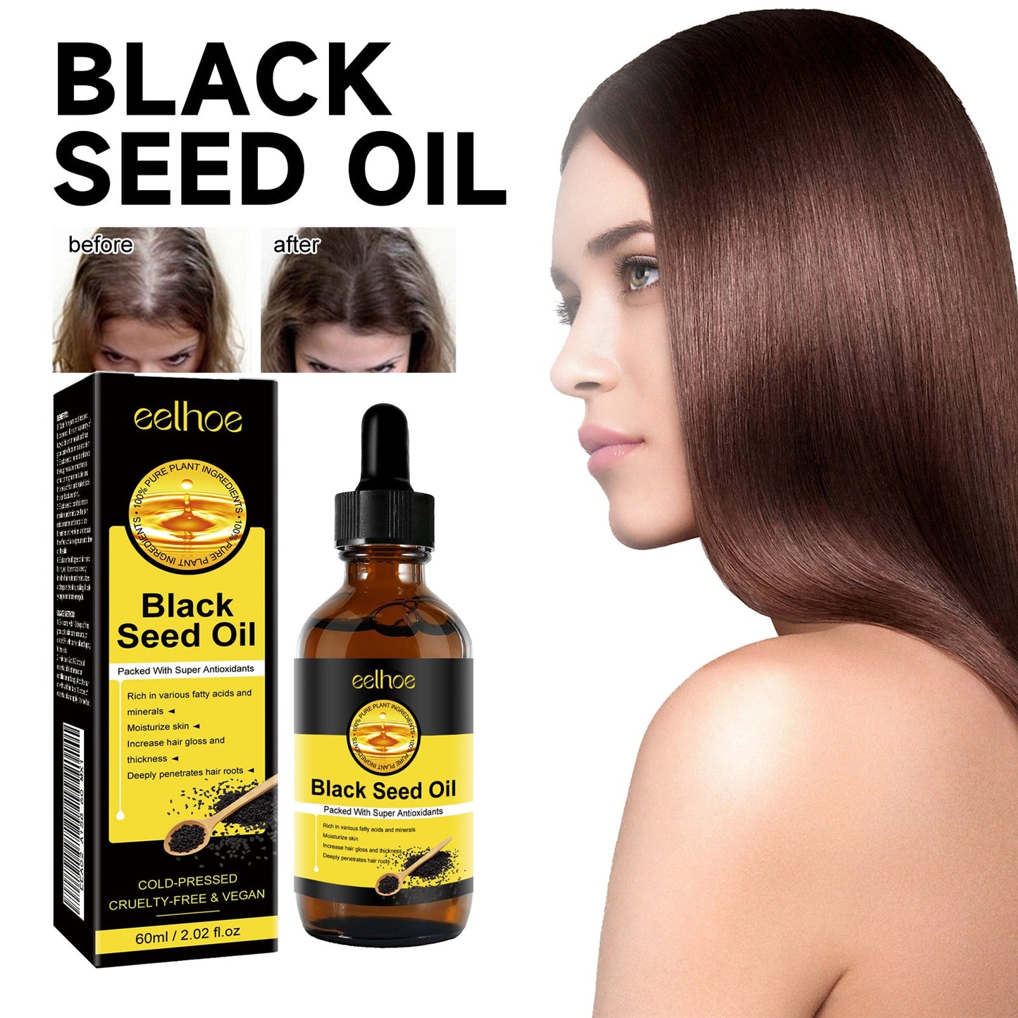 Black Seed Oil Essence To Improve Dry Hair, Nourish And Repair Damaged Hair And Prevent Hair Loss - Korvel