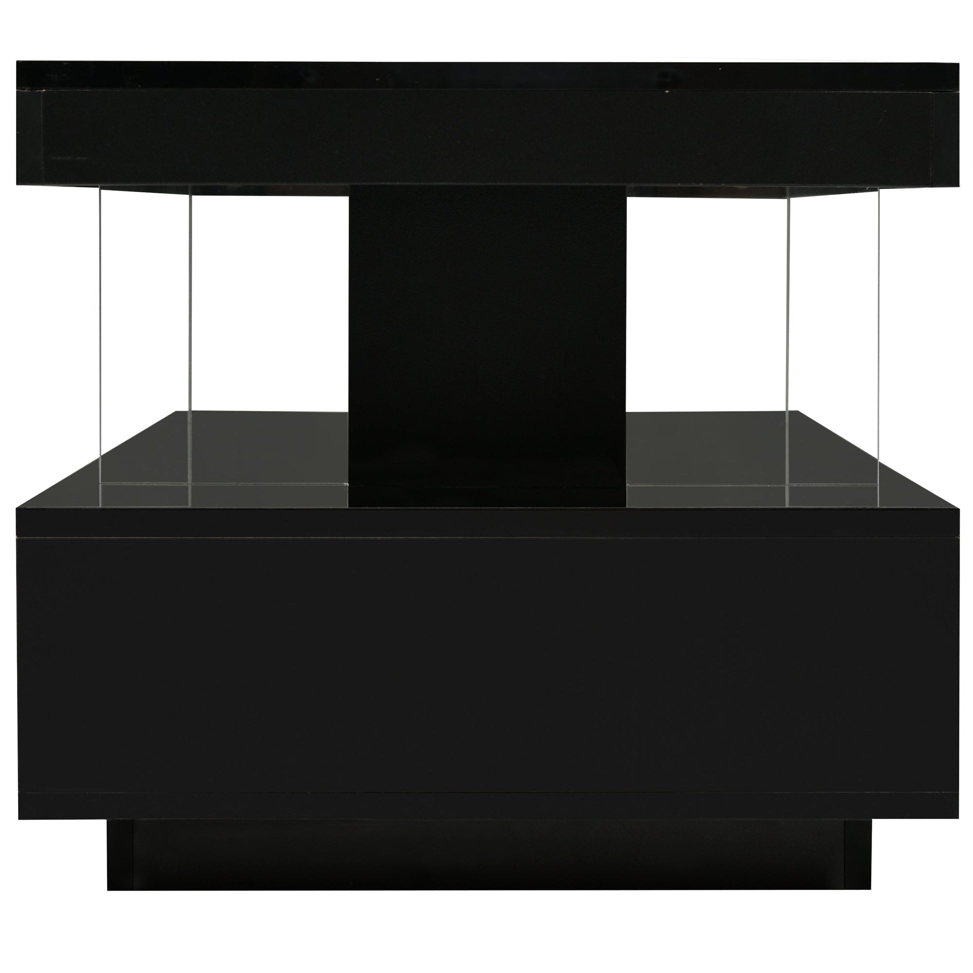 U-Can LED coffee table with storage space, modern central table with 2 drawers and display rack, equipped with LED lights, black - Korvel