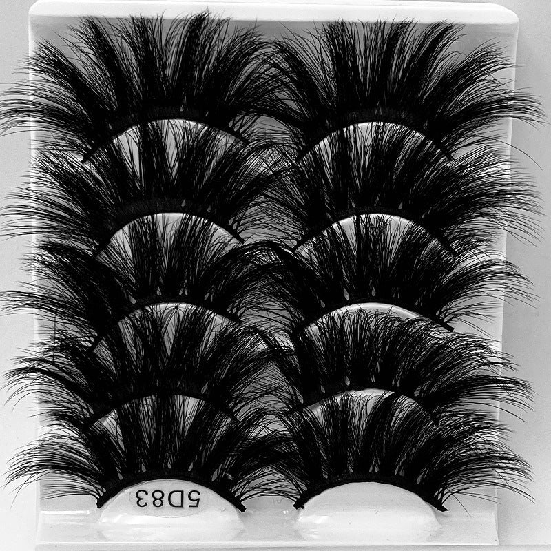 5D 25mm 5 Pairs Mink Eyelashes Multi-Layer Lengthening Thick Thickened False Eyelashes - Korvel