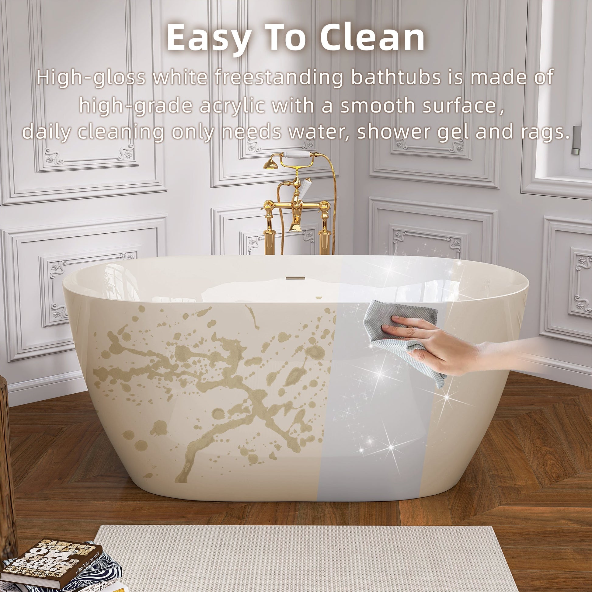 51 Inch Acrylic Freestanding Bathtub Contemporary Soaking White Tub with Overflow and Pop-up Drain Glossy White - Korvel
