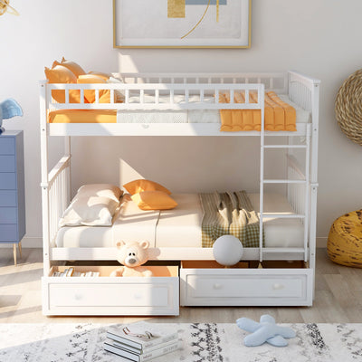 Full over Full Bunk Bed with Drawers  Convertible Beds  White - Korvel