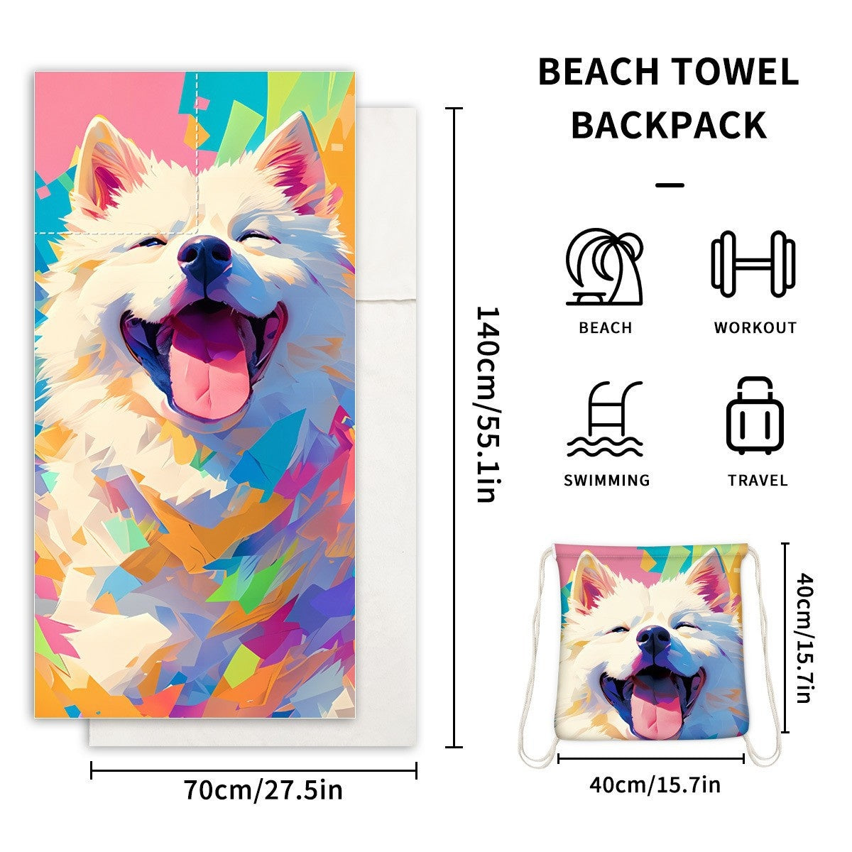 Two-in-One Foldable Beach Towel with Storage Bag