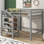 Full Size Loft Bed with Built-in Storage Staircase and Hanger for Clothes, Gray - Korvel