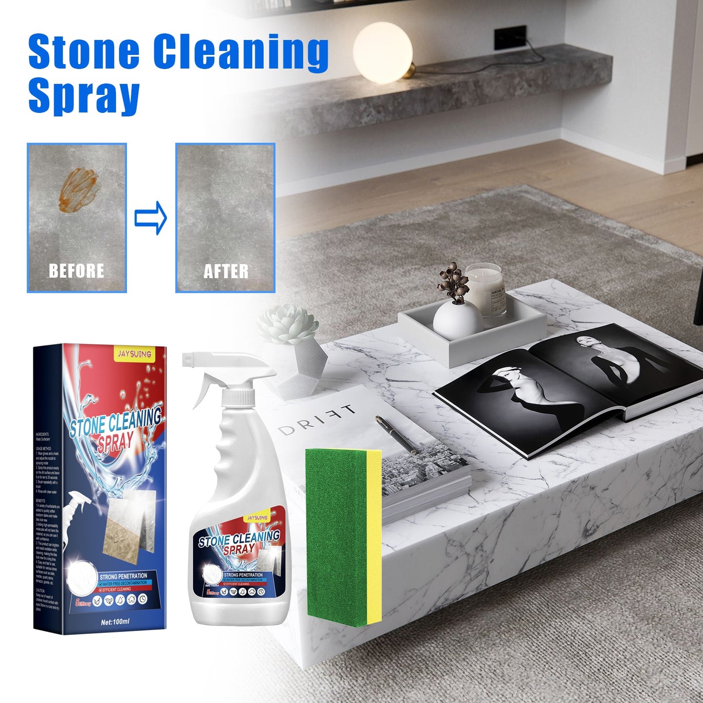 Stone Cleaning Spray, Domestic Kitchen Marble Tile Decontamination Repair Scratch Cleaner - Korvel