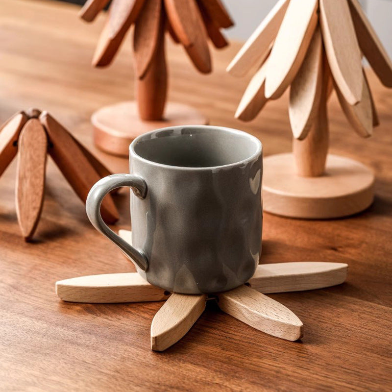 Wooden Christmas Tree Folding Coaster Black Walnut Thick Seat Adiabatic Pad For Kitchen Desktop Decoration Housewarming Gift - Korvel