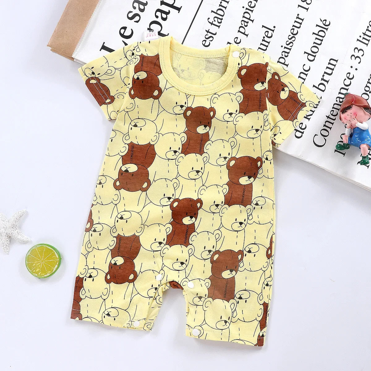 Cotton Newborn Baby Cartoon Short Sleeve Knitted Romper Boy Girl Summer Clothes Bebe Thin Pajamas One Pieces Bodysuit 0-24M - Korvel