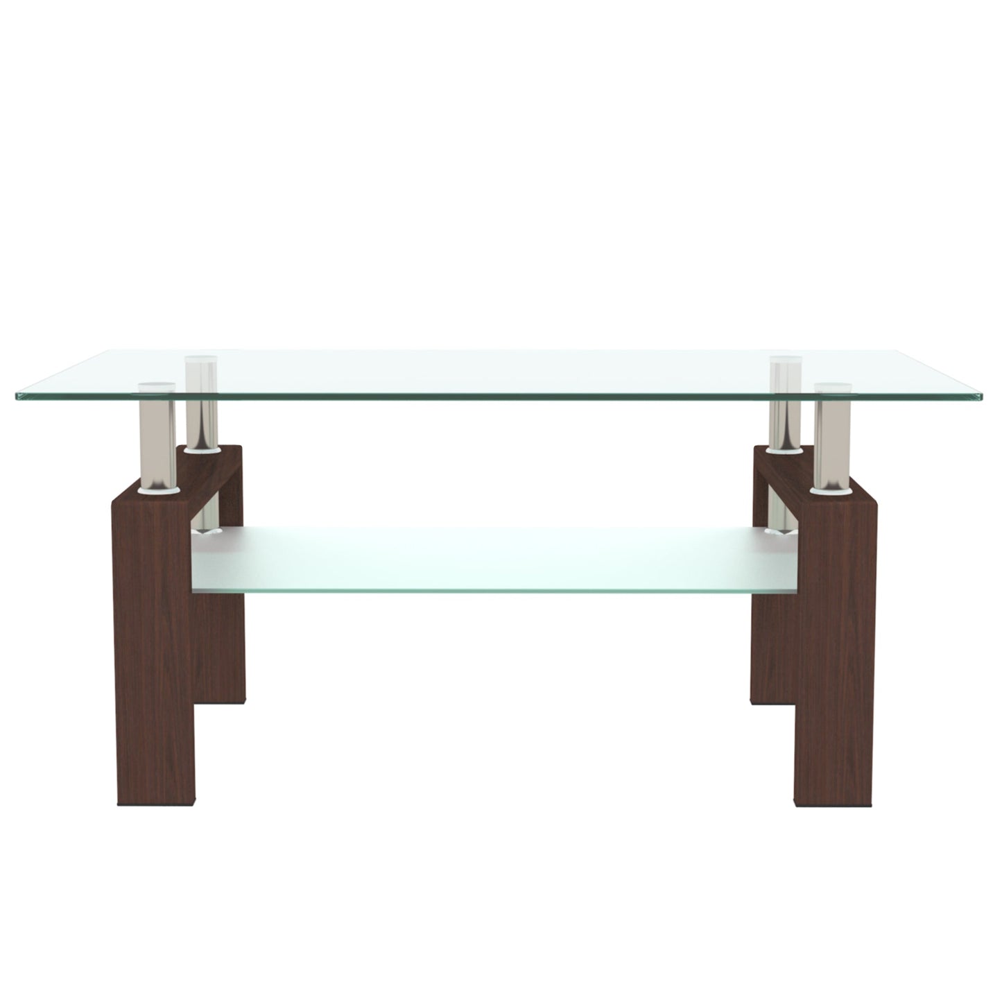 Rectangle Walnut Glass Coffee Table, Clear Coffee Table, Modern Side Center Tables for Living Room, Living Room Furniture - Korvel