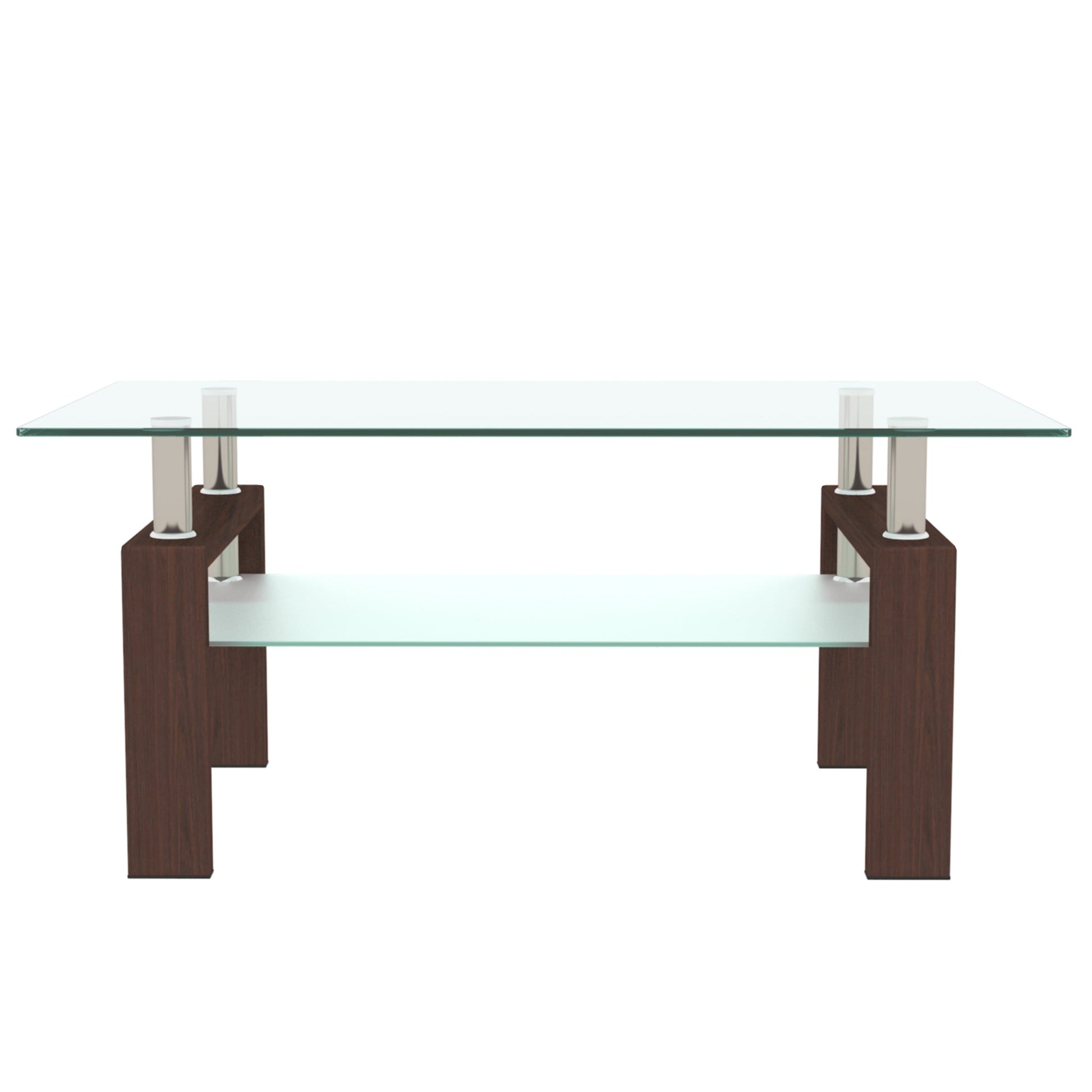 Rectangle Walnut Glass Coffee Table, Clear Coffee Table, Modern Side Center Tables for Living Room, Living Room Furniture - Korvel