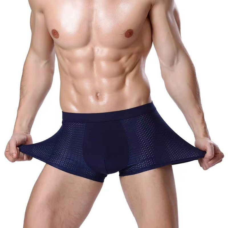 Modal Solid Ice Silk Antibacterial Underwear for Men's Mid Waist Breathable Four Square Corner Underwear - Korvel