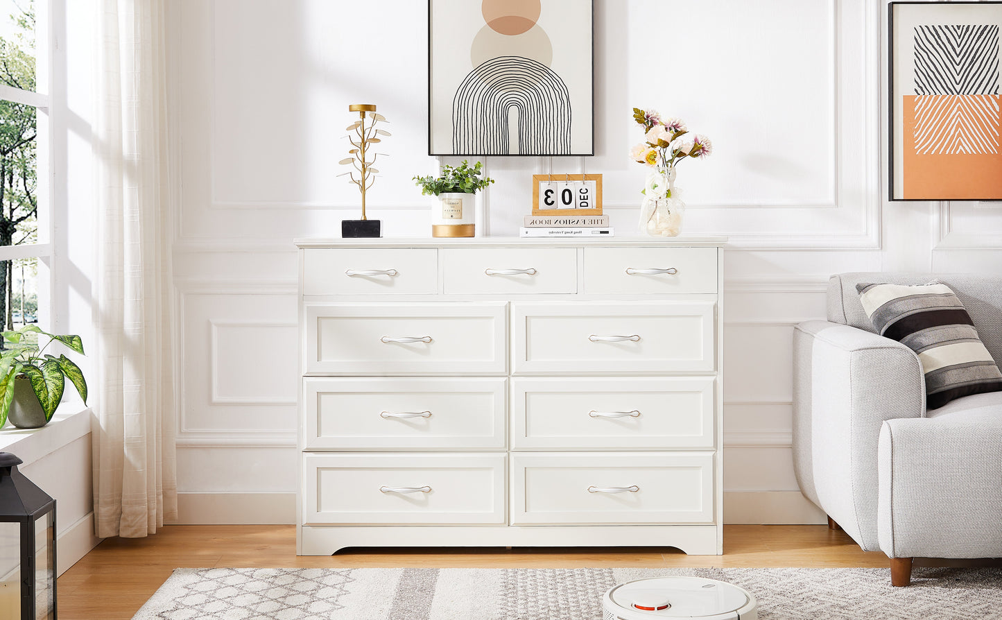 Elegant 9-Drawer Dresser with Antique Handles