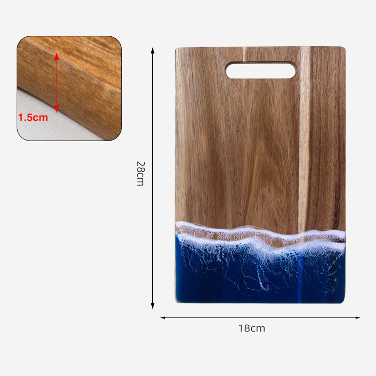 Wood Cutting Board Resin Blue green Wave Pattern - Korvel