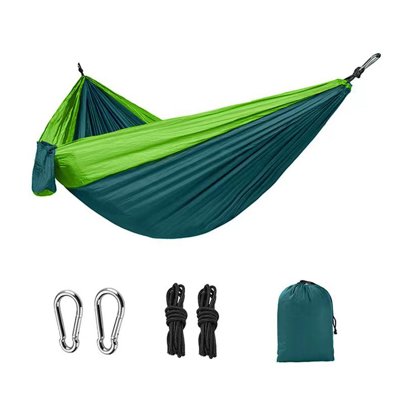 Light double nylon camping hammock with straps. Great for trips, beach, yard & garden. - Korvel